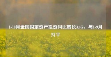 1-10月全国固定资产投资同比增长3.4%，与1-9月持平