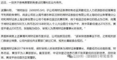 湘财证券董事长举报原财务总监和人力资源总经理职务侵占上海个税返还500万！