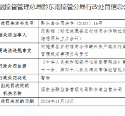 施秉县农村信用合作联社四人被警告：未严格执行案防管理规定 向关系人发放信用贷款